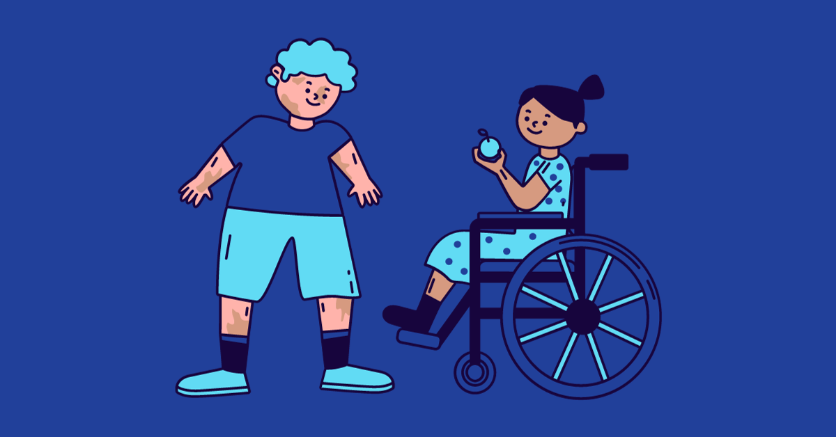 Illustraion på personer med olika funktionsnedsättningar.
