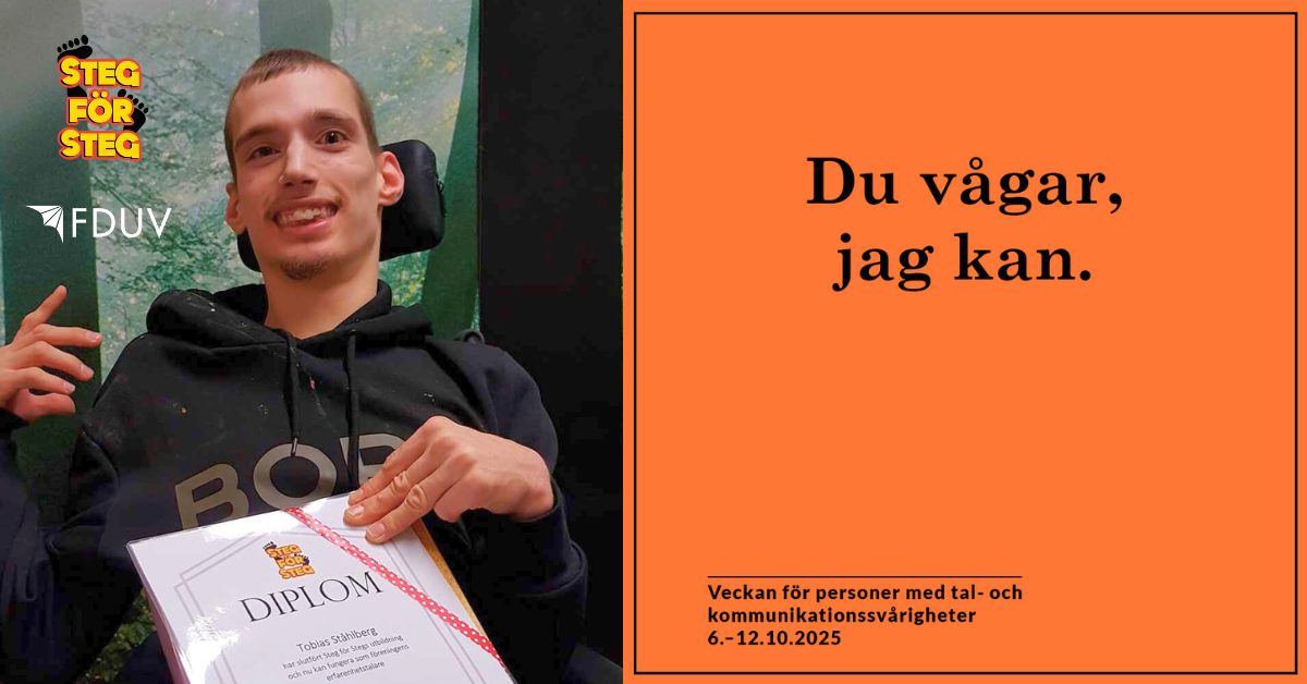 Tobias Ståhlberg med ett diplom och texten Du vågar jag kan.