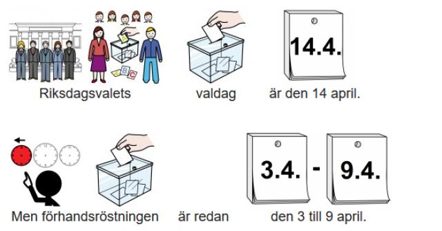 Riksdagsvalets valdag och förhandsröstning beskrivs med symbolstöd