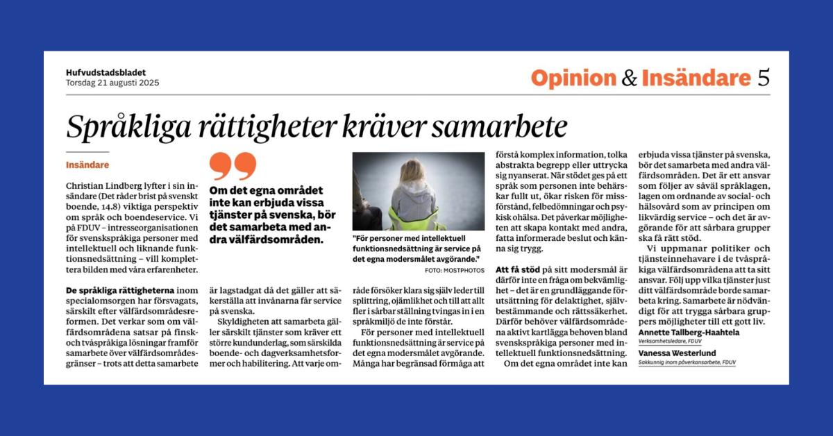 Bild på insändare i Hbl.