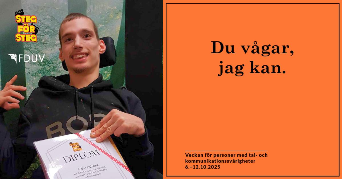 Du vågar, jag kan. Och bild på Tobias Ståhlberg med diplom i handen.