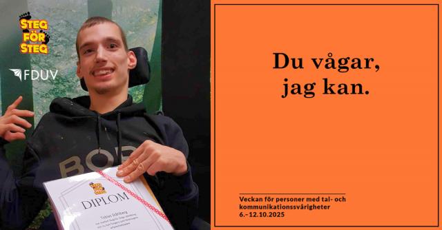 Du vågar, jag kan. Och bild på Tobias Ståhlberg med diplom i handen.