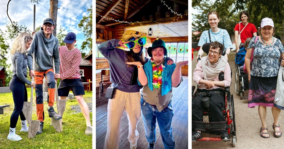 Personer med funktionsnedsättning på läger tillsammans med ledare.